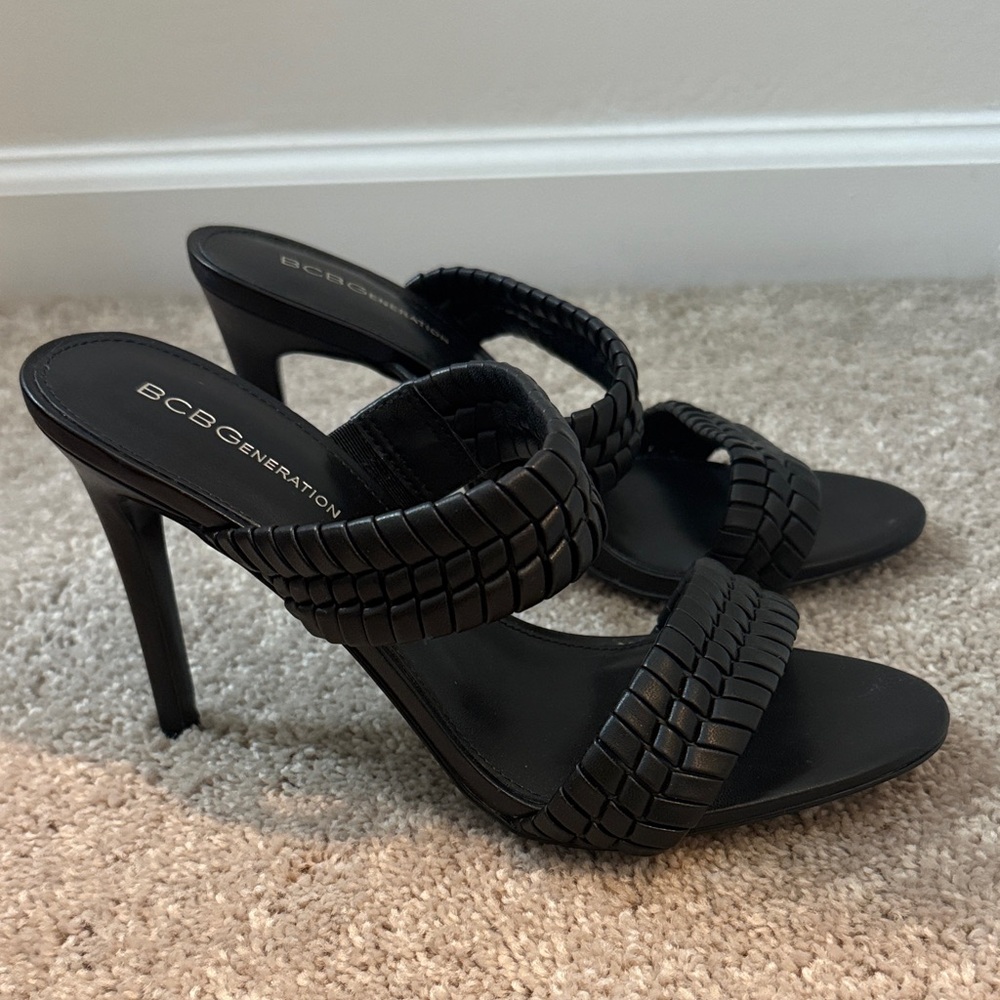 BCBGeneration Black Strappy Heels